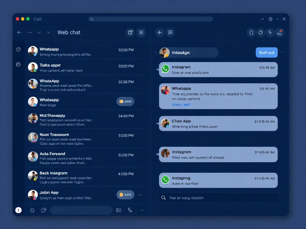 Unified inbox showing web chat, WhatsApp and Instagram conversations in one thread view