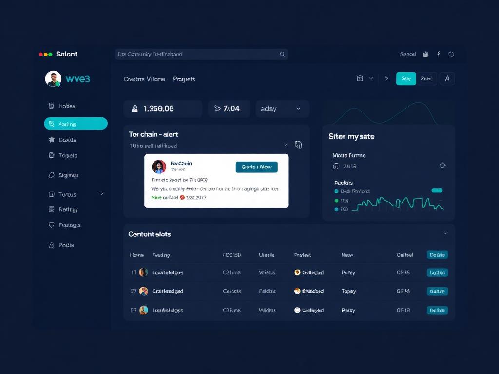 Web3 community dashboard showing holder verification and on-chain alerts