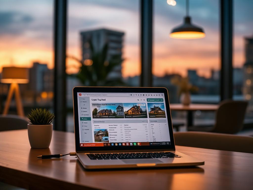 Estate agency office with a lead qualification dashboard on screen