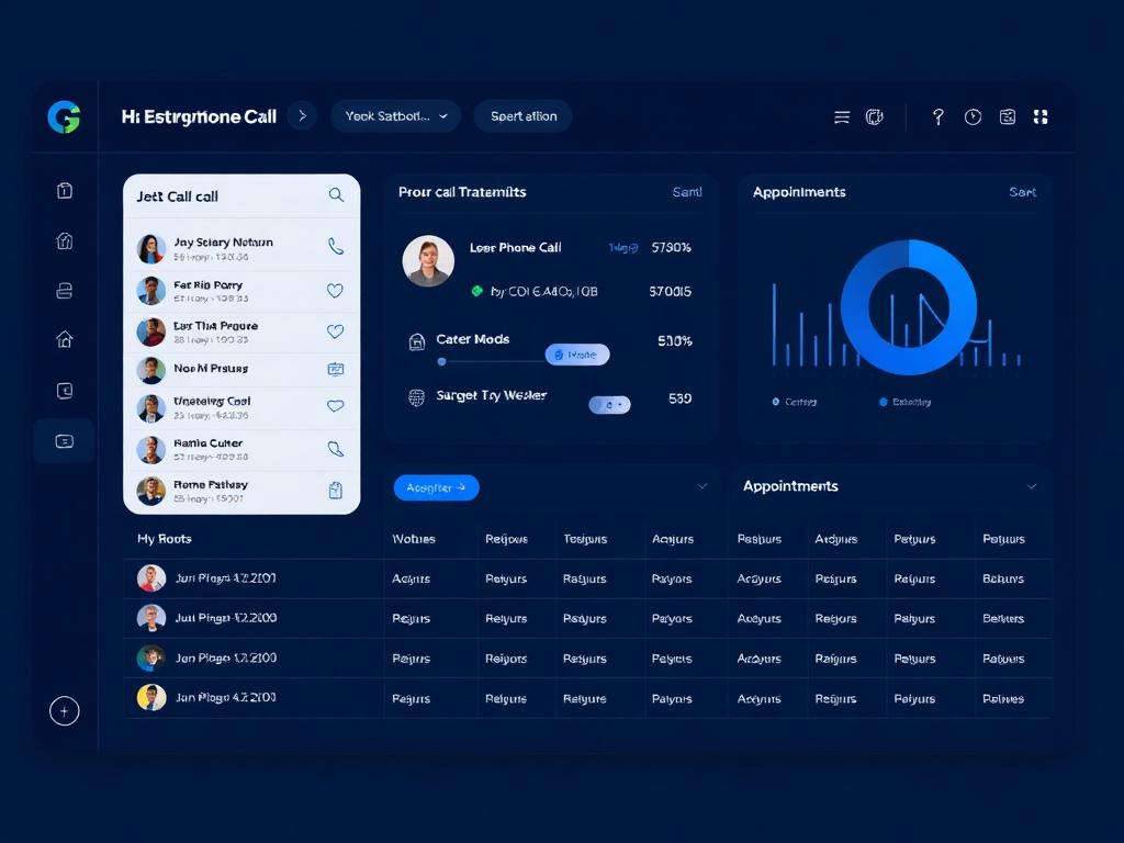 Call-handling dashboard showing live voice agent transcripts and booked appointments